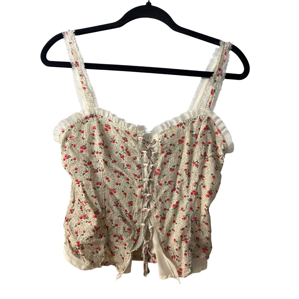 ASTR Dainty Floral Crop Tank Top Medium Twee Coquette Fairycore Cottagecore Boho